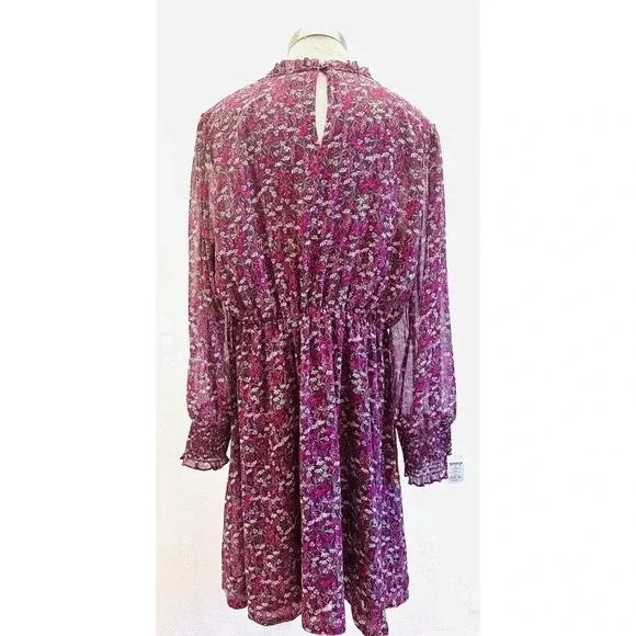 NWT DRAPER JAMES Women Long Sleeve Partially Lined Shirred Red Floral Dress XXL - Picture 6 of 12